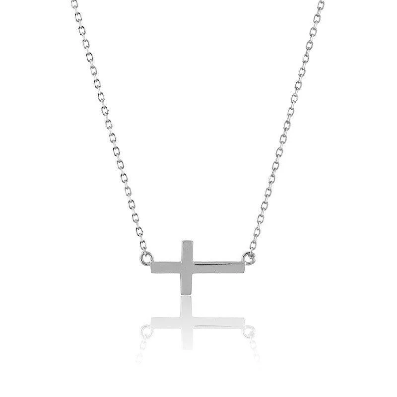 Elegant necklaces and pendants with infinity symbols for timeless designs-Sterling Silver Small Sideways Cross Necklace