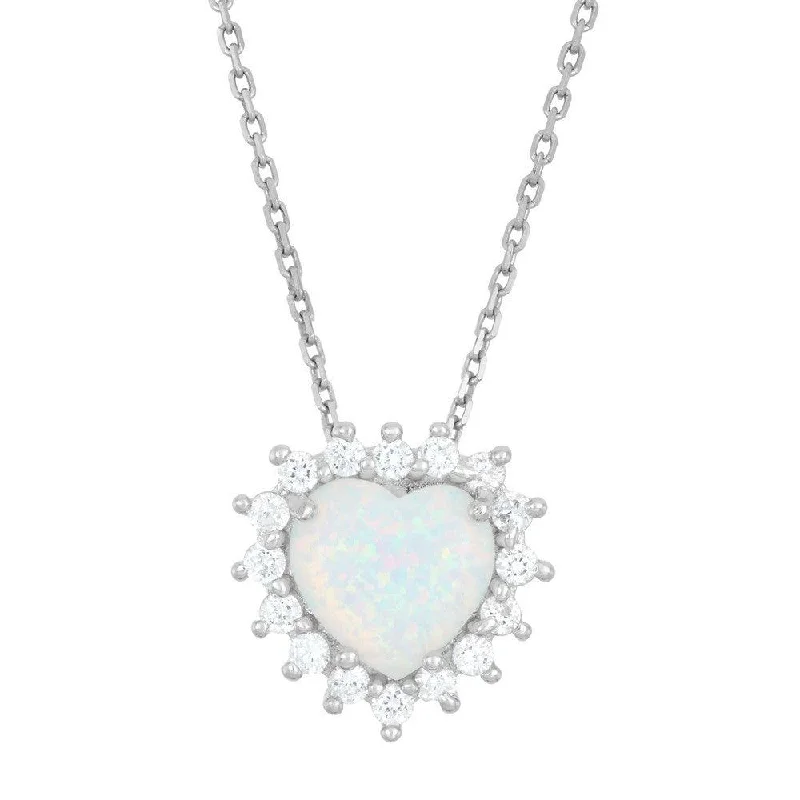 Best necklaces and pendants with minimalist pendants for a sleek, understated look-Sterling Silver White Inlay Opal Heart CZ Pendant