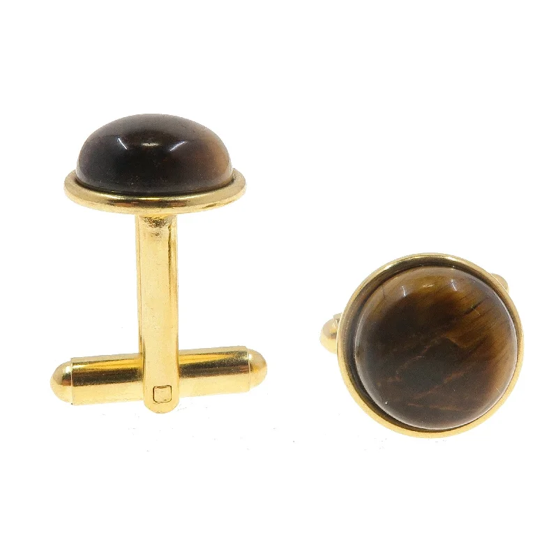 Stunning necklaces and pendants with birthstone pendants for a personal touch-Tigers Eye Cufflinks Brown Shiny Stones Gold