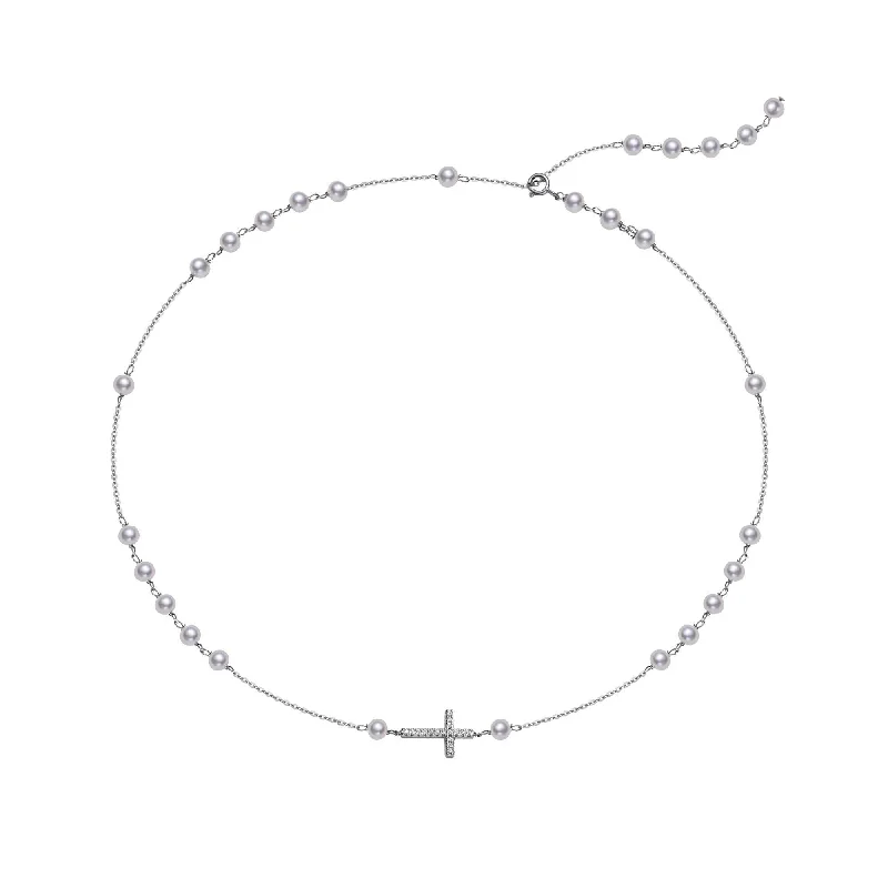 Necklaces and pendants with diamond pendants for a luxurious sparkling effect-Silvery Cross Pearl Necklace