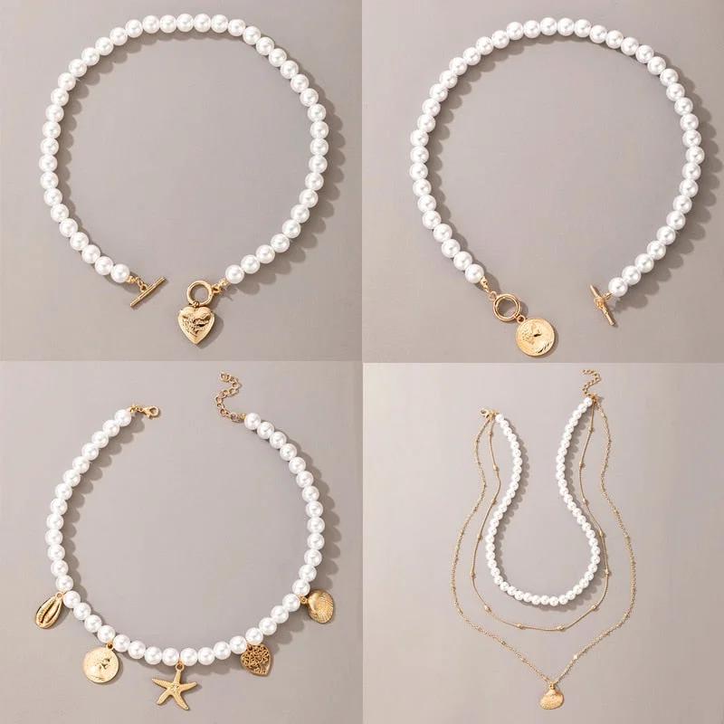 Best necklaces and pendants with seashell designs for a tropical, beachy vibe-Luxury Pearl Stone Shell Pendant Necklace for Women Summer Star Heart Chain Choker Necklace Bohemian Jewelry Gift