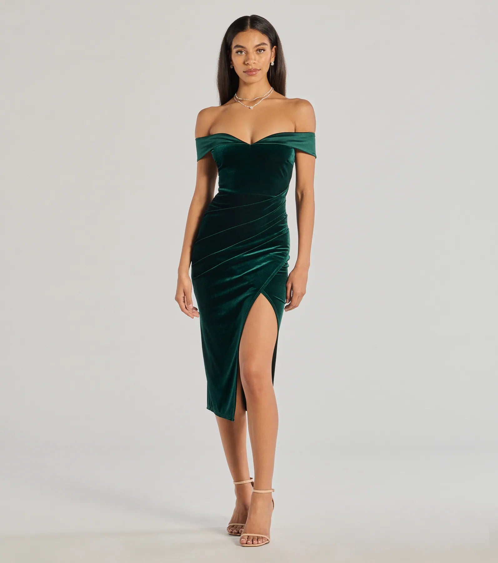 Best necklaces and pendants with intertwined designs for a symbol of unity-Totally Luxe Velvet Off-The-Shoulder Midi Dress