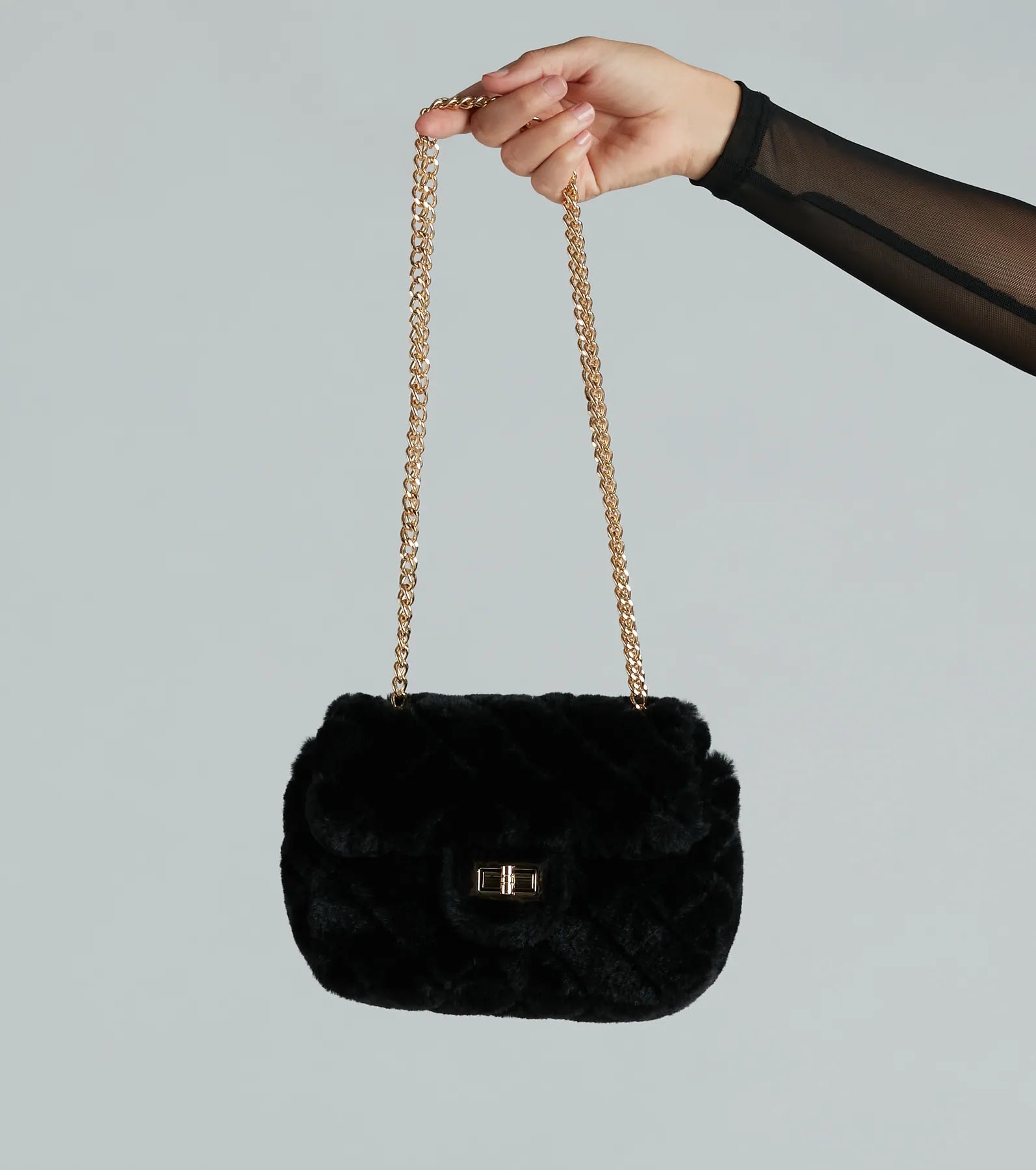 Trendy women's bags with subtle metallic finish and functional design for versatile wear-Furry And Fab Quilted Crossbody Bag