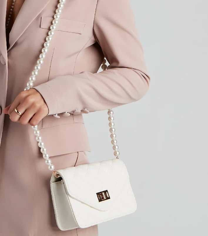 Elegant women's bags with leather detailing and minimalist shape for sophisticated look-Pearls Like You Crossbody Bag