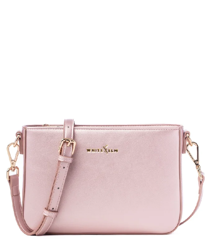 Stylish women's bags with vibrant colors and eye-catching prints for a bold statement-Ara Convertible Crossbody Clutch - Pink Metallic